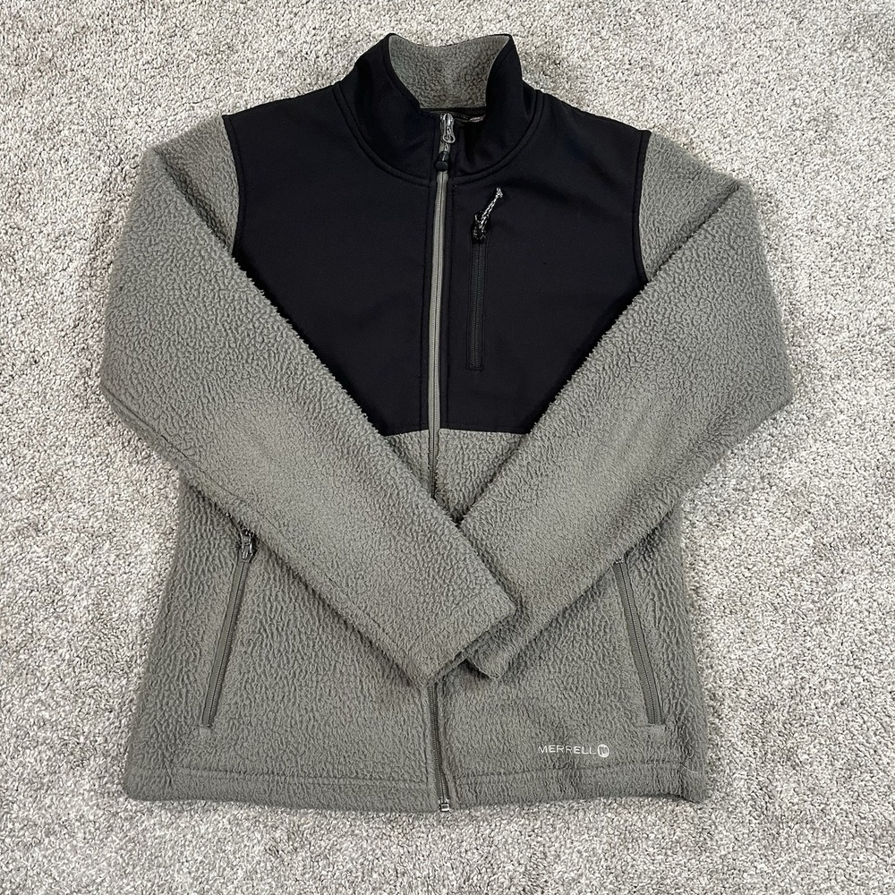 Merrell Jacket S Gray Black Sherpa Fleece Full Zip Outdoor Hiking Warm Soft Cozy